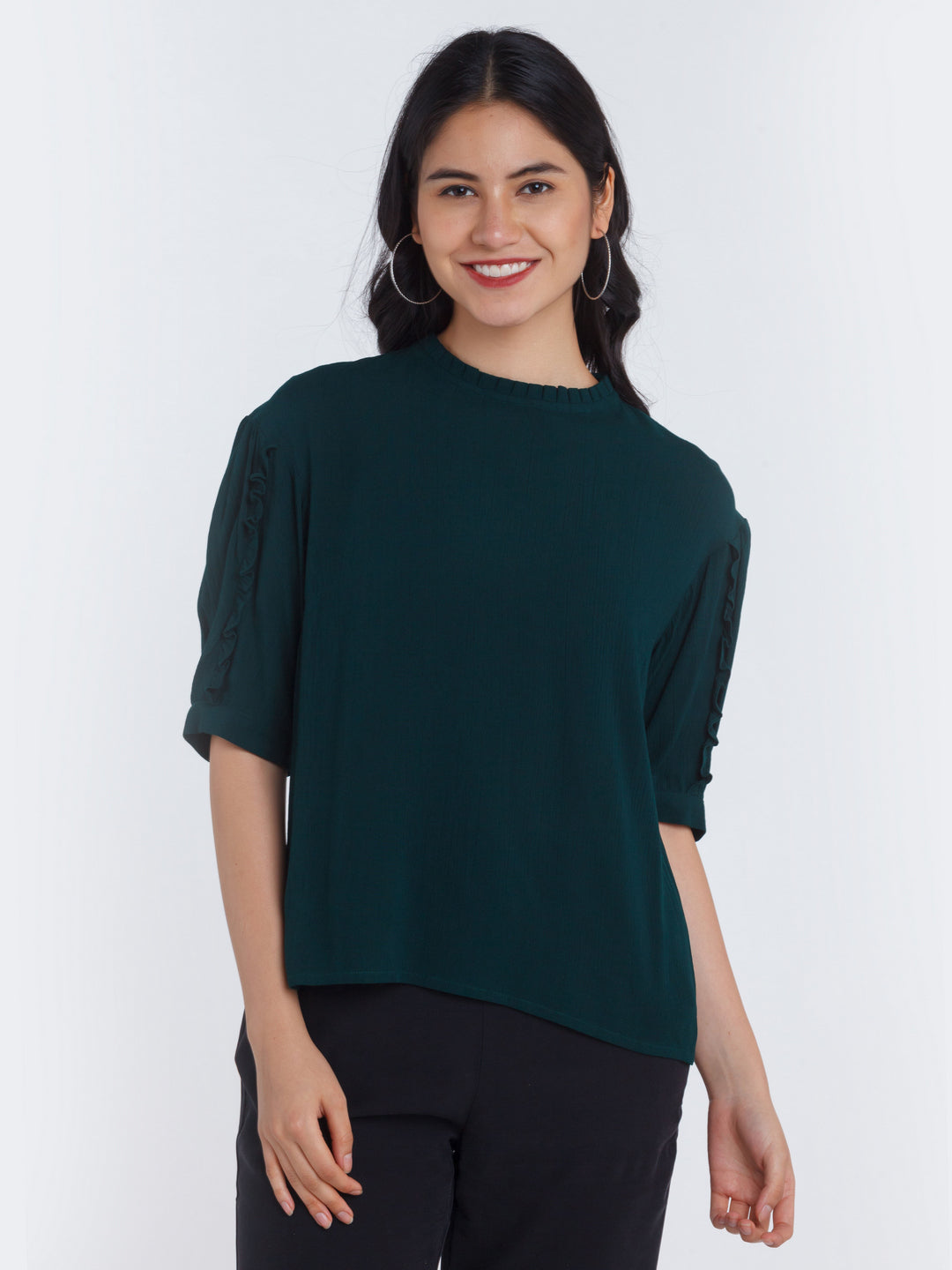 Green Solid Frill Top