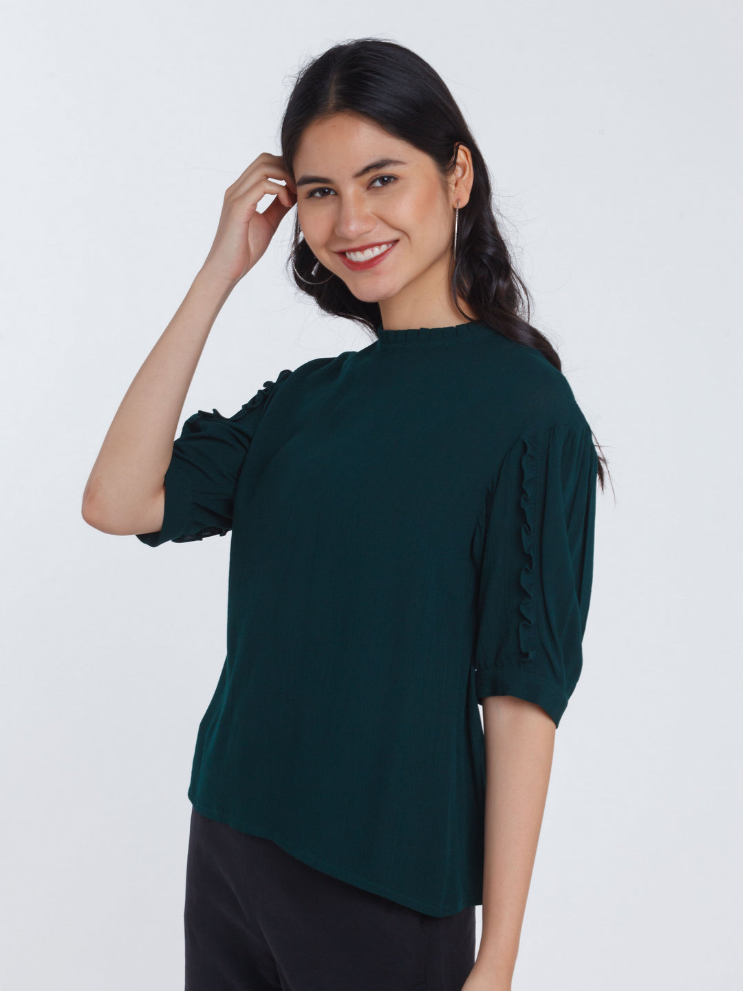 Green Solid Frill Top