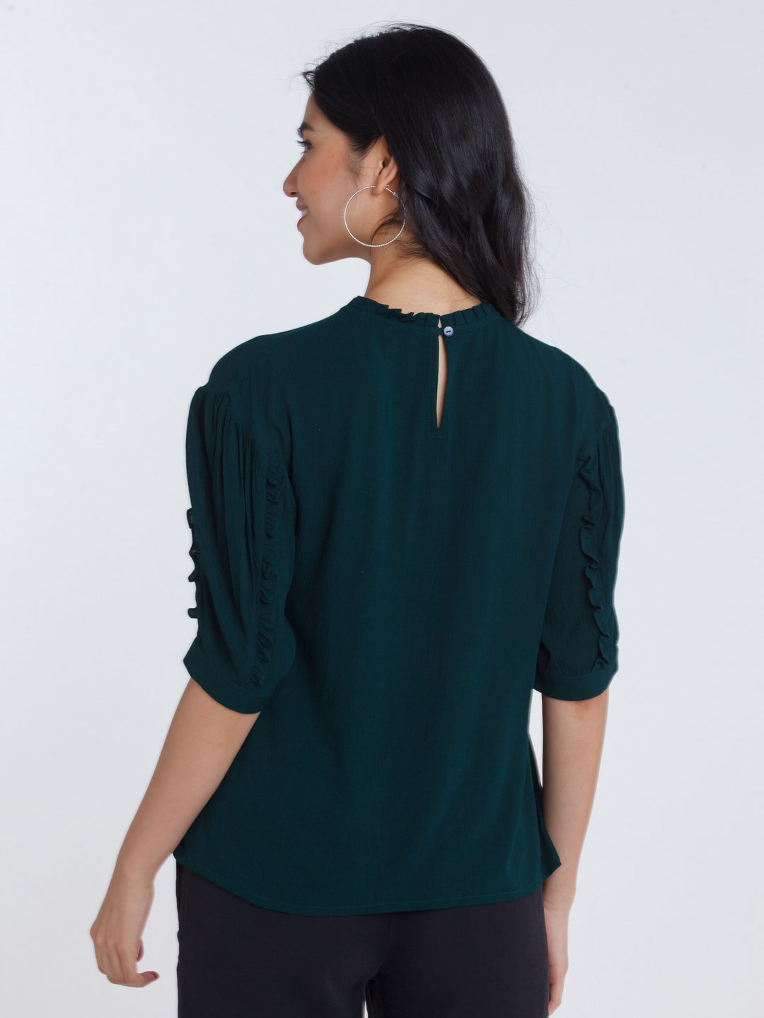 Green Solid Frill Top