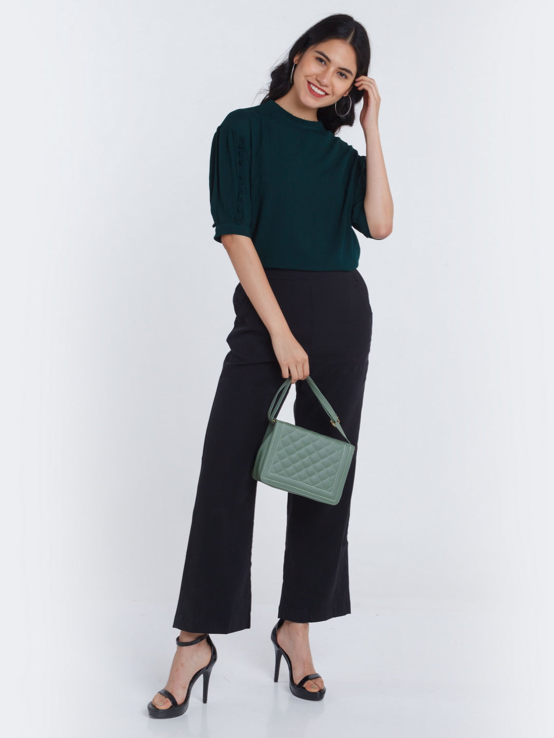 Green Solid Frill Top