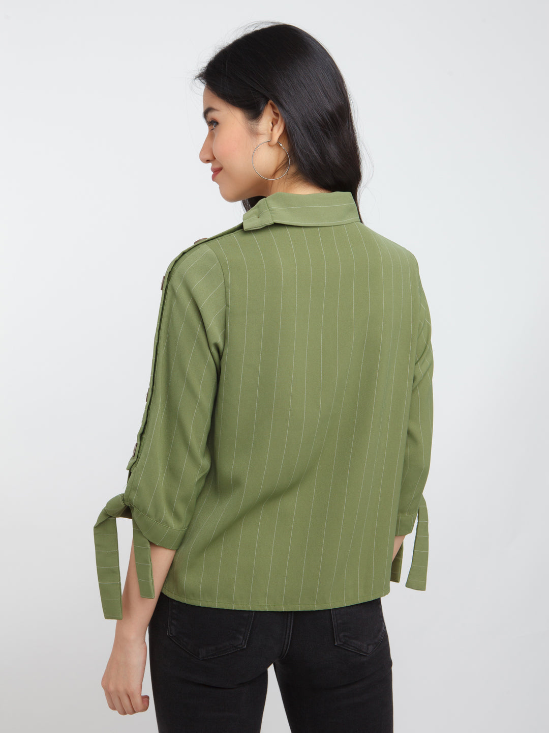 Olive Striped Buttoned Top