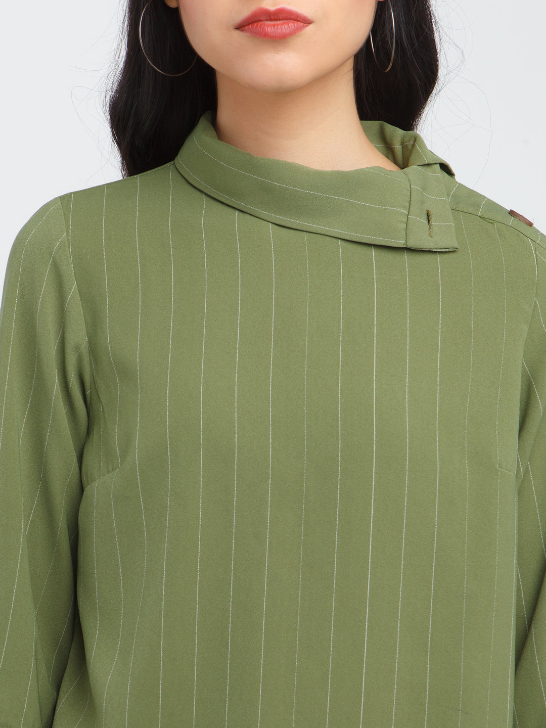 Olive Striped Buttoned Top