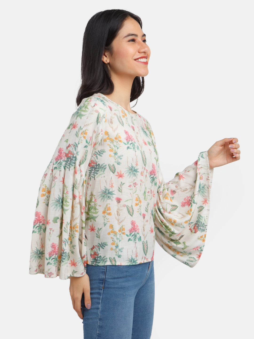 Off White Printed Flared Sleeve Top