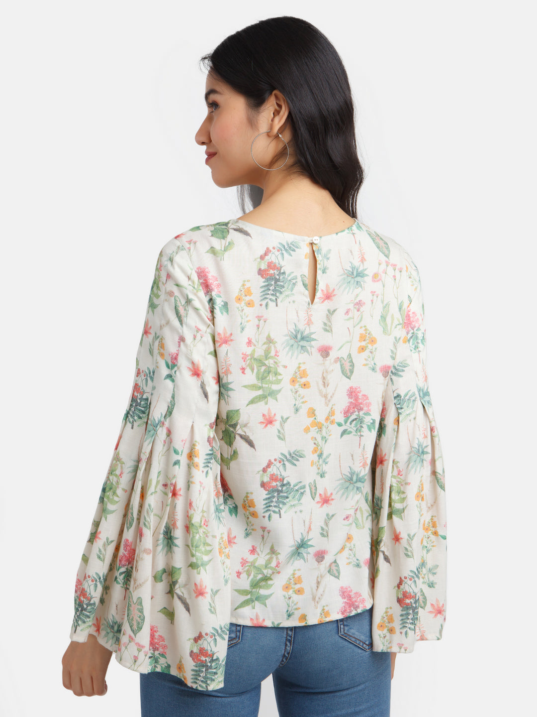 Off White Printed Flared Sleeve Top