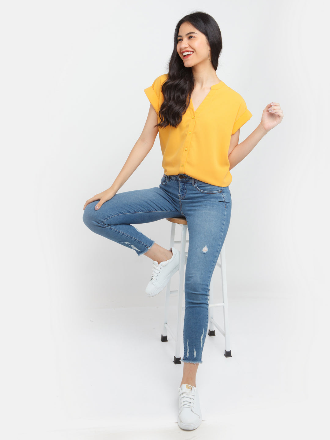 Yellow Solid Top For Women