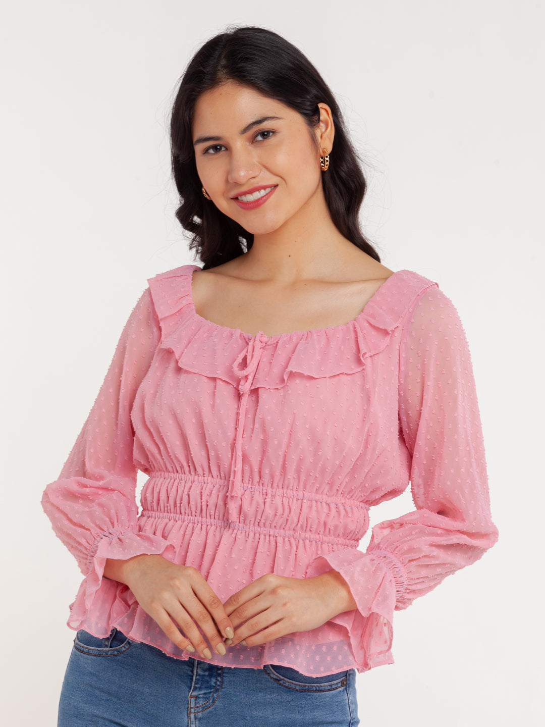 Pink Self Design Elasticated Top