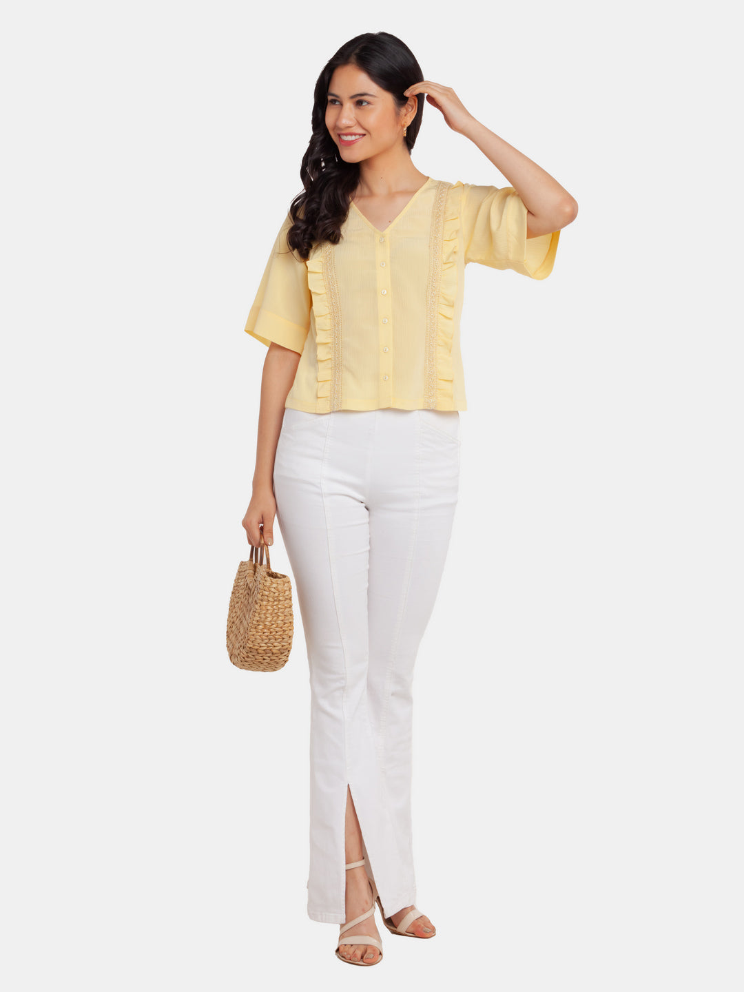 Yellow Solid Ruffled Top