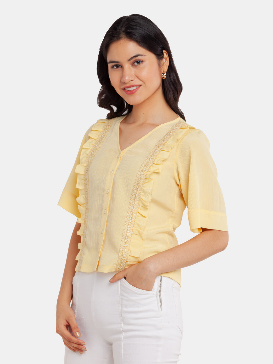 Yellow Solid Ruffled Top