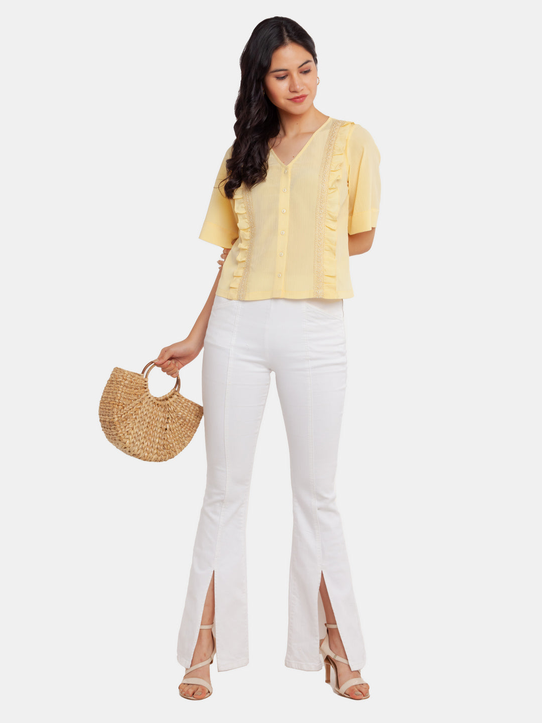 Yellow Solid Ruffled Top