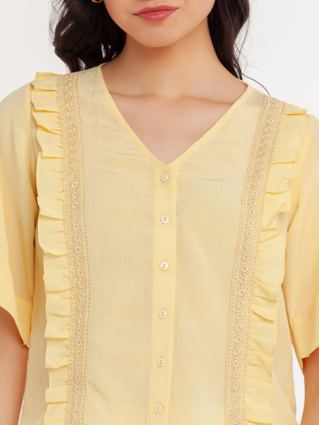 Yellow Solid Ruffled Top