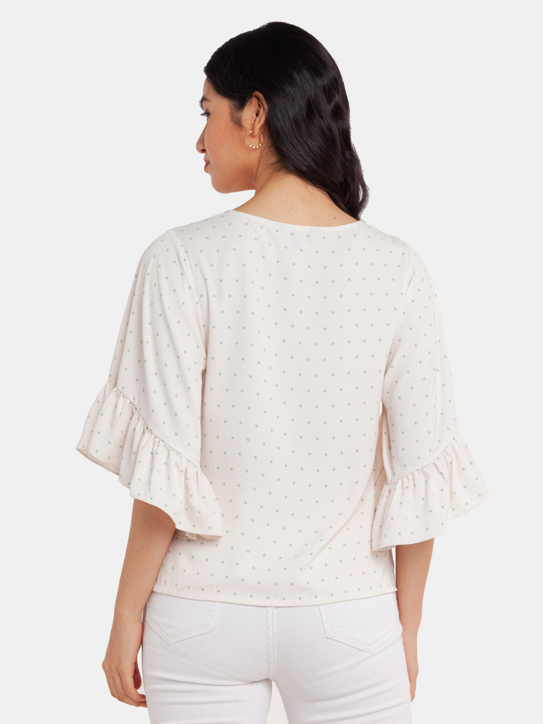 White Printed Flared Sleeve Top