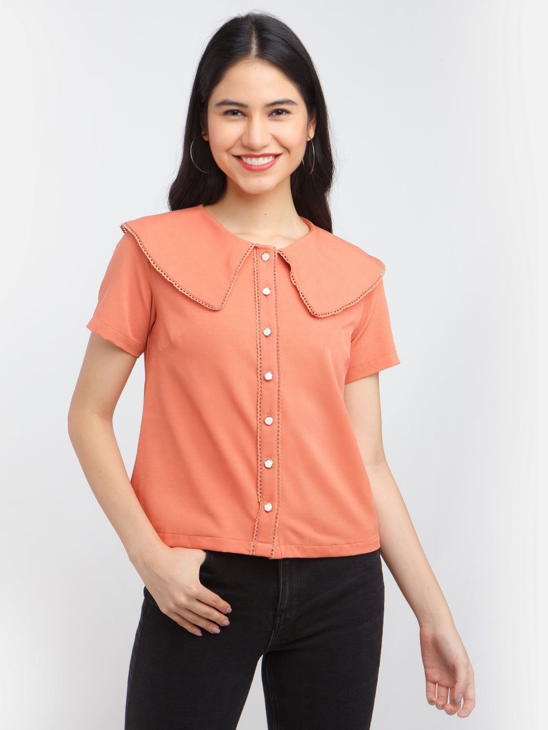 Orange Solid Lace Insert Top