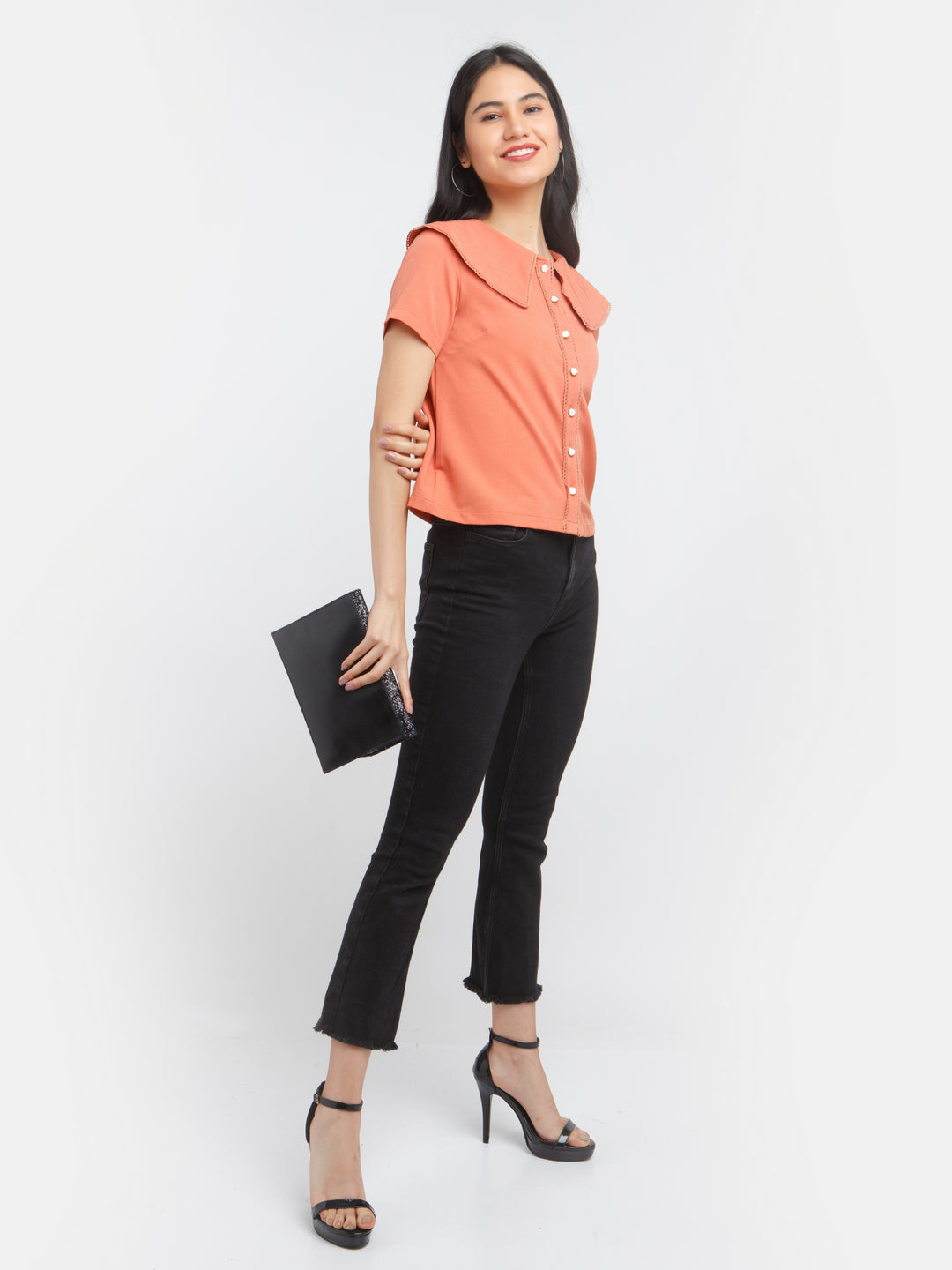 Orange Solid Lace Insert Top