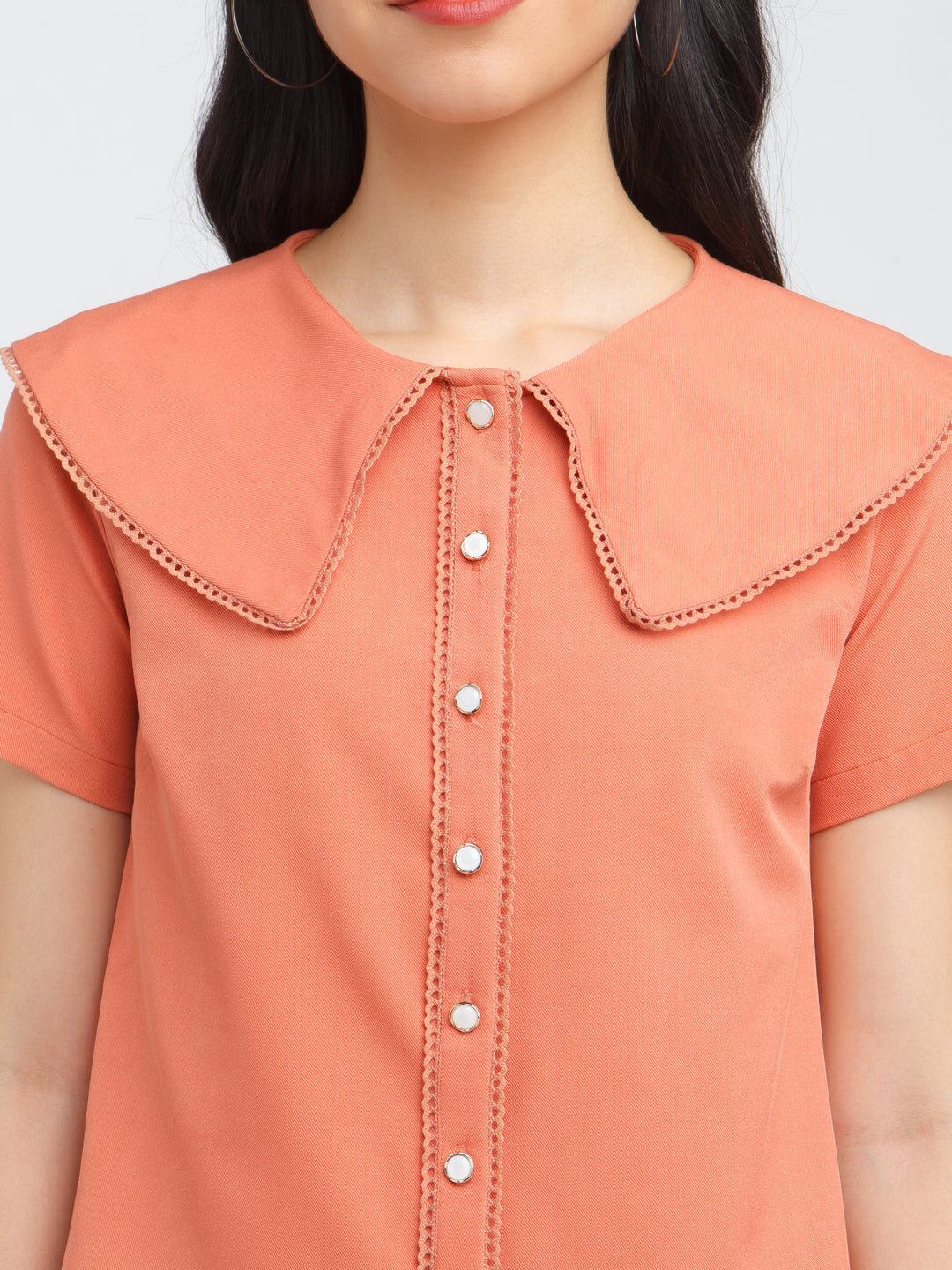 Orange Solid Lace Insert Top