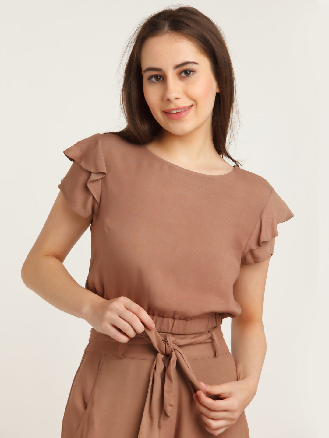 Brown Solid Crop Top