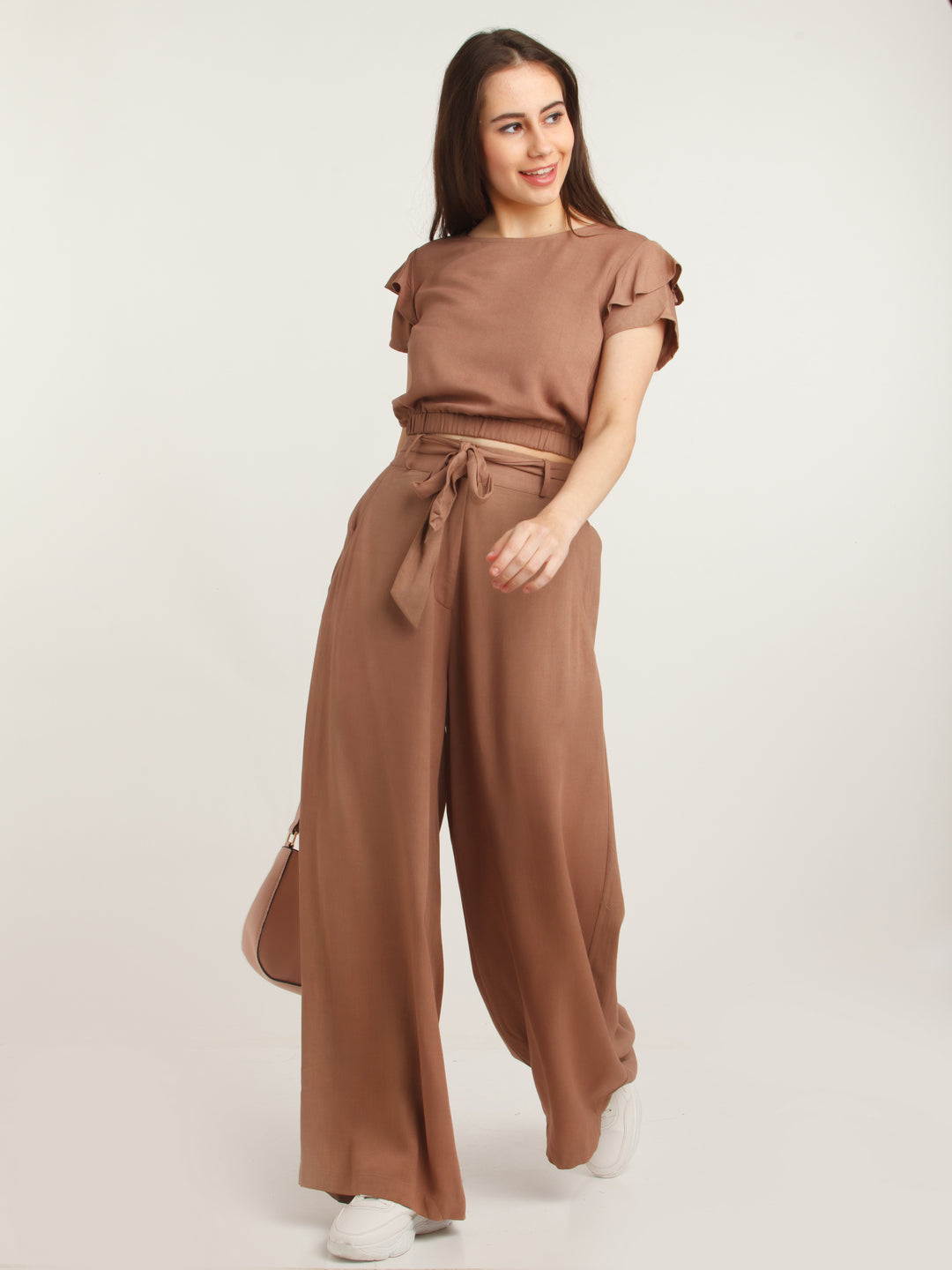 Brown Solid Crop Top For Women