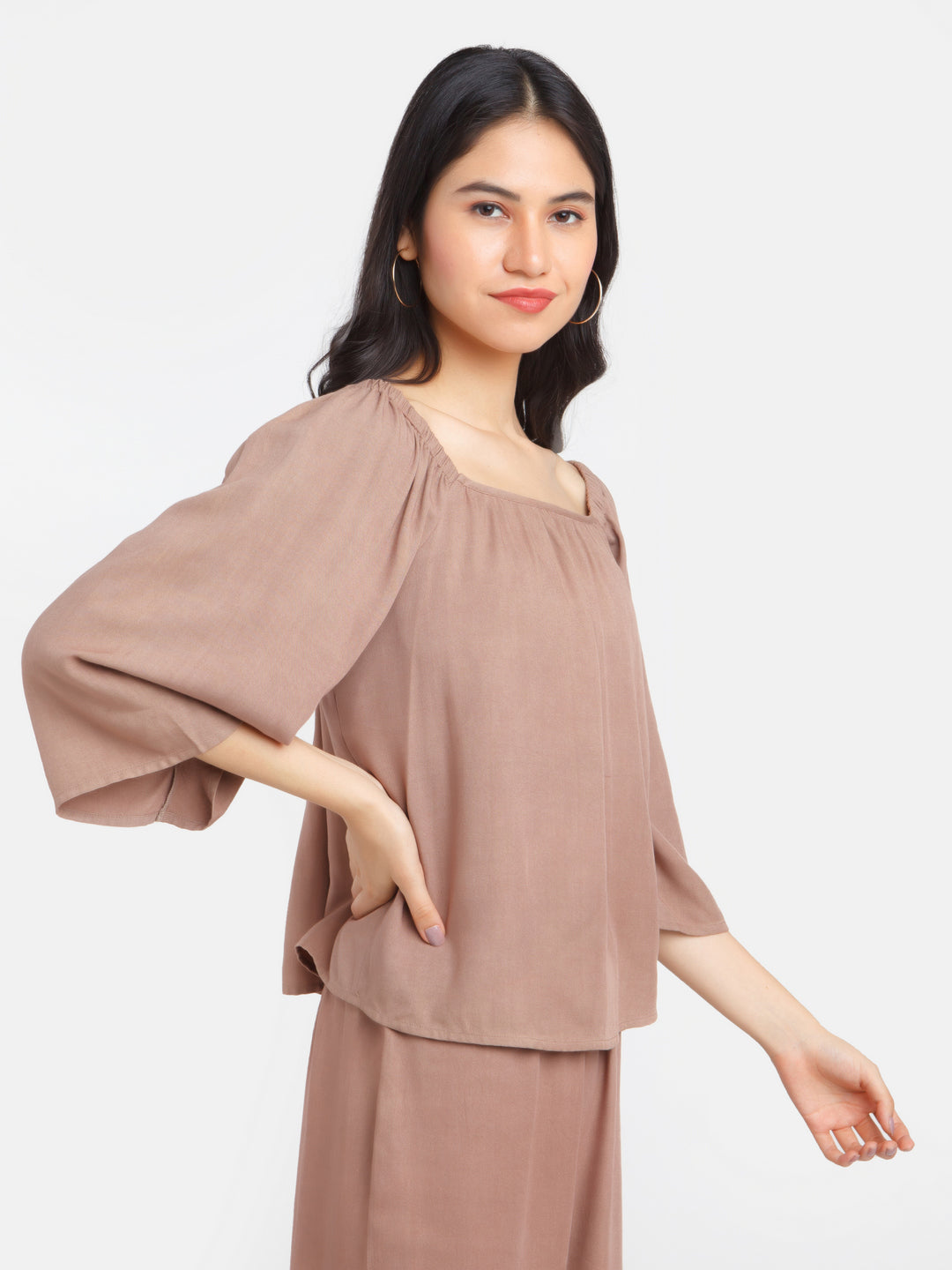 Brown Solid Elasticated Top