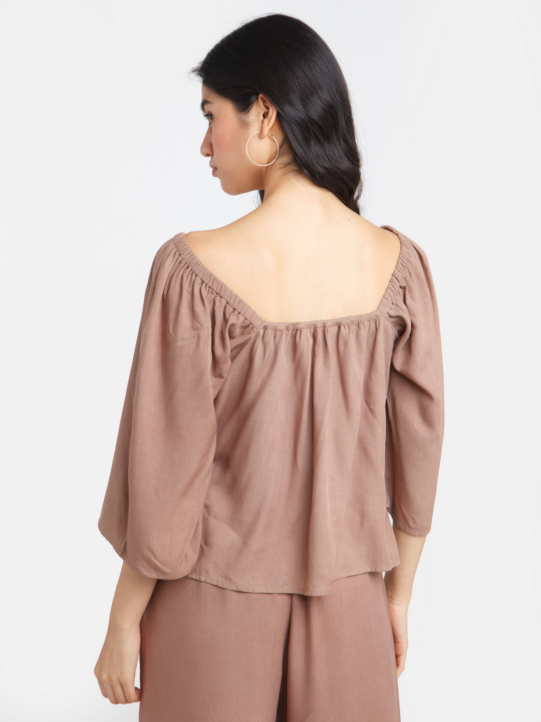 Brown Solid Elasticated Top