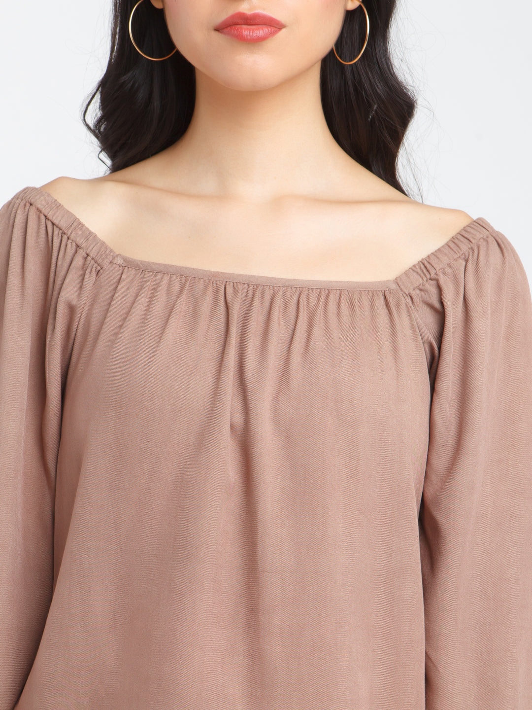 Brown Solid Elasticated Top