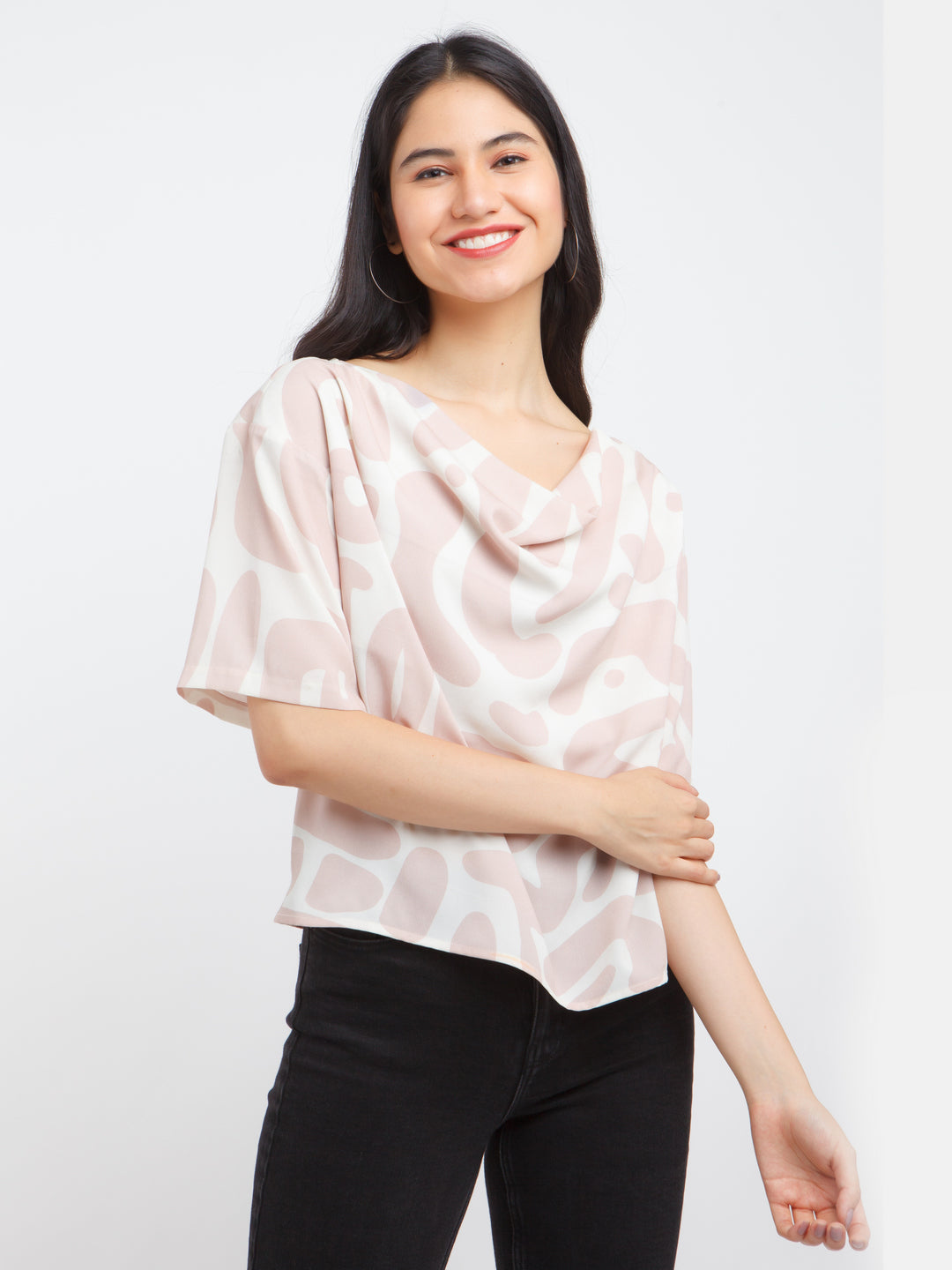 Off White Printed Fitted Top For Women