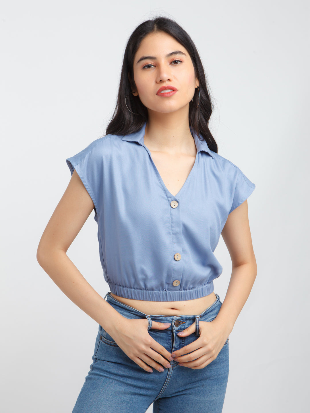 Blue Solid Crop Top