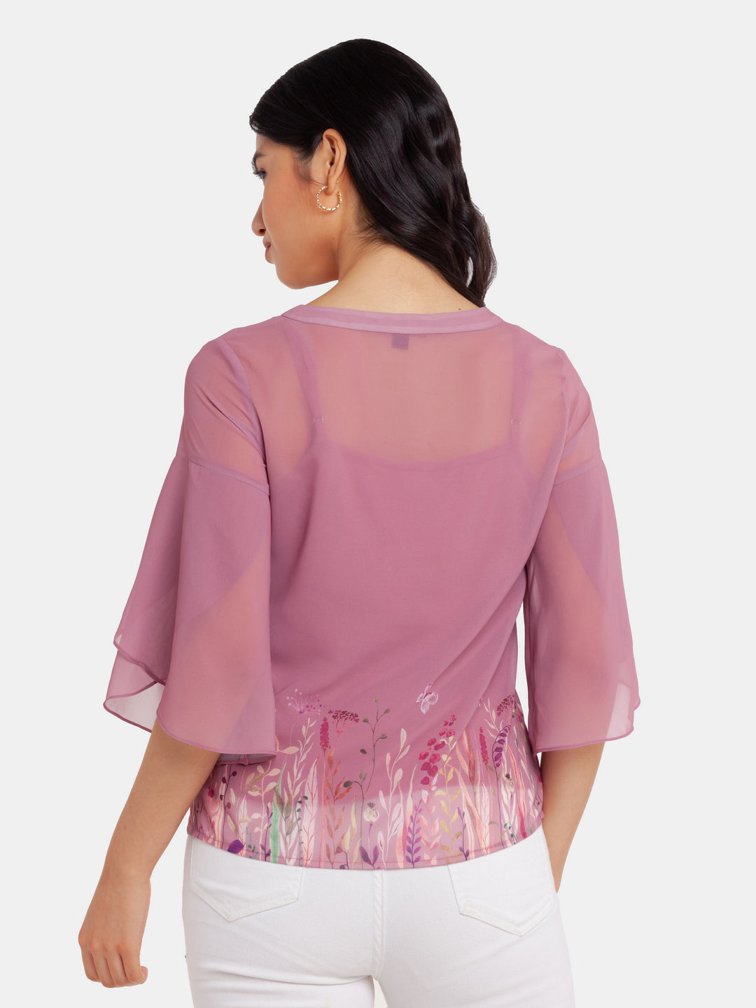 Pink Printed Flared Sleeve Top