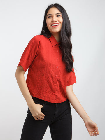 Red Solid Shirt For Women