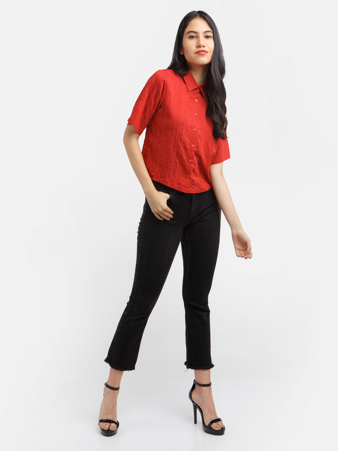 Red Solid Shirt For Women
