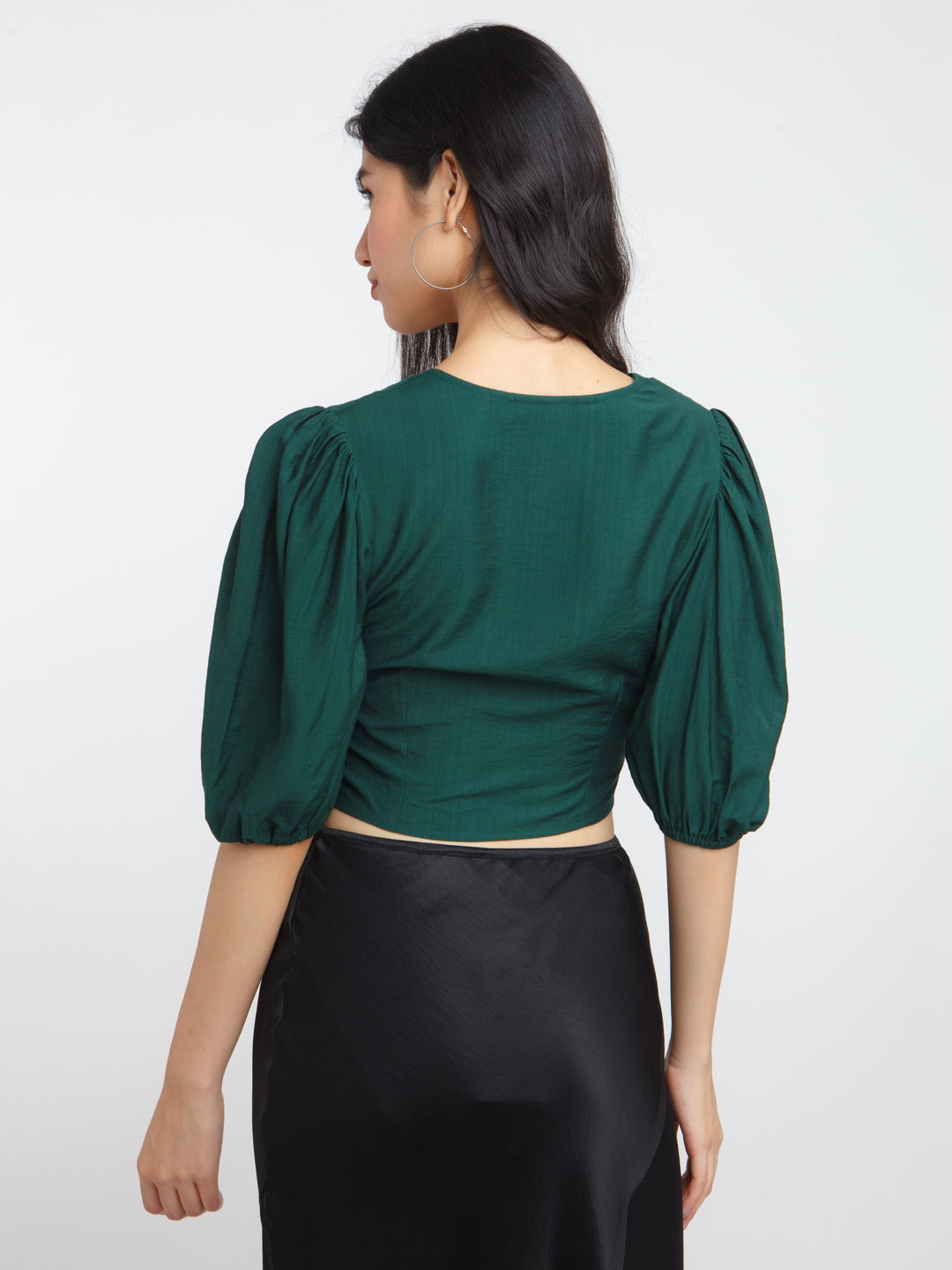 Green Solid Twisted Top For Women