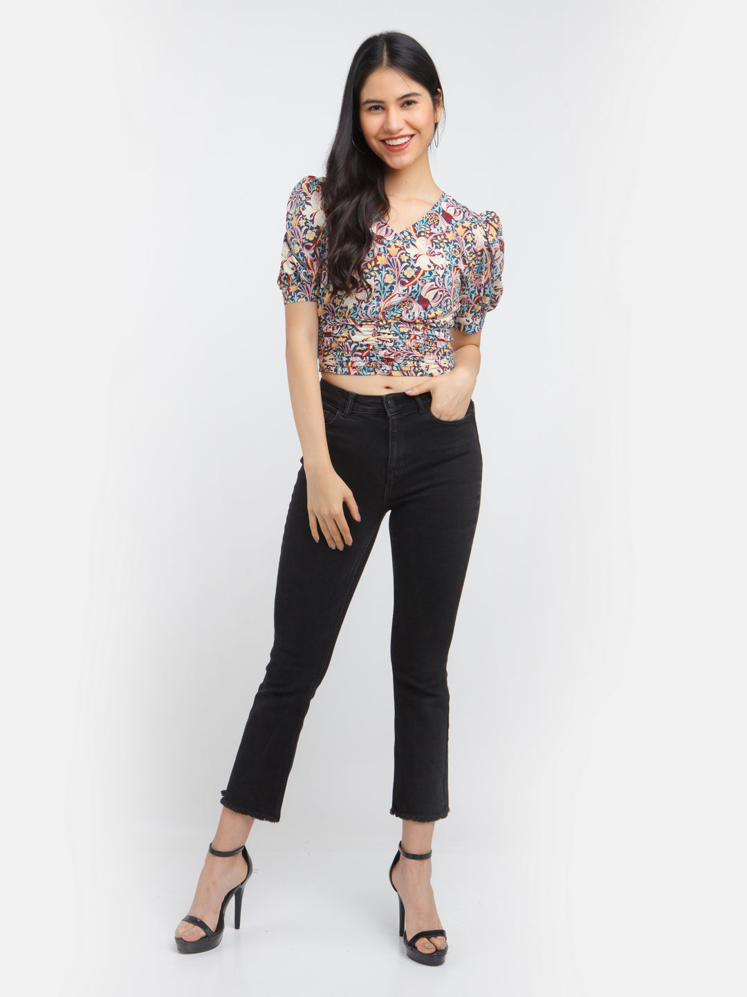 Multicolored Printed Puff Sleeve Top For Women