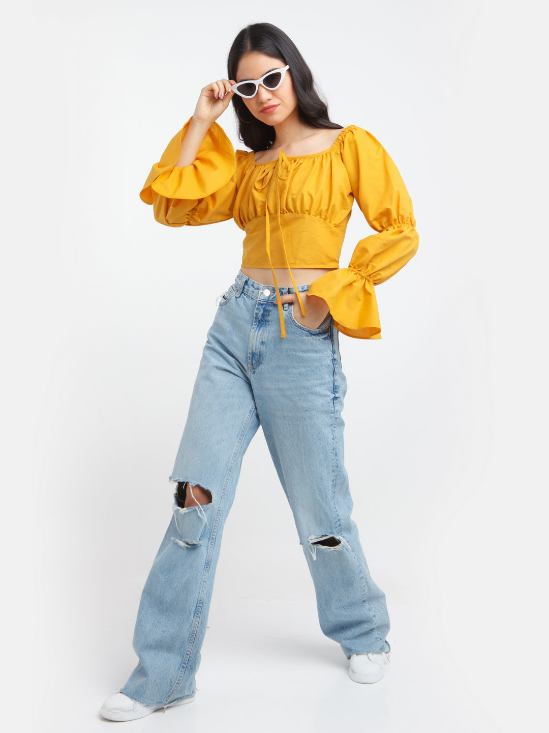 Yellow Solid Ruffled Top