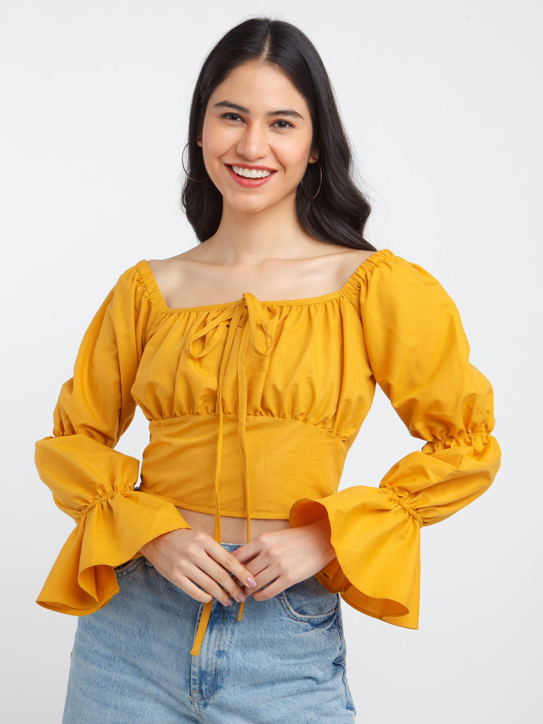 Yellow Solid Ruffled Top