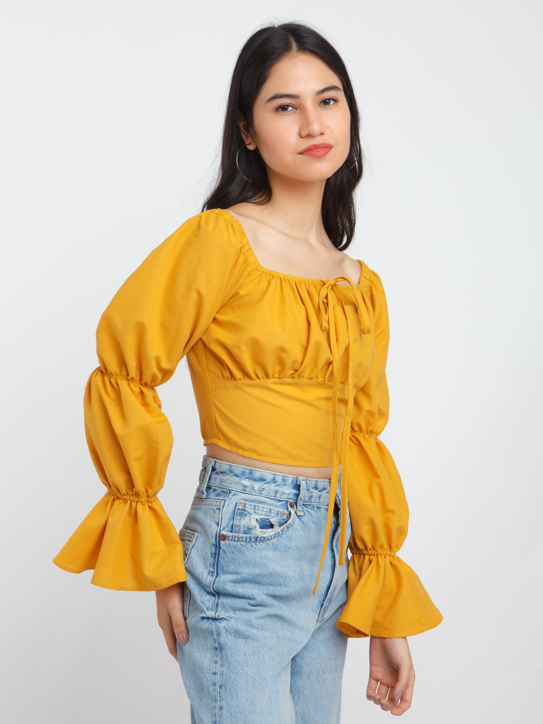 Yellow Solid Ruffled Top