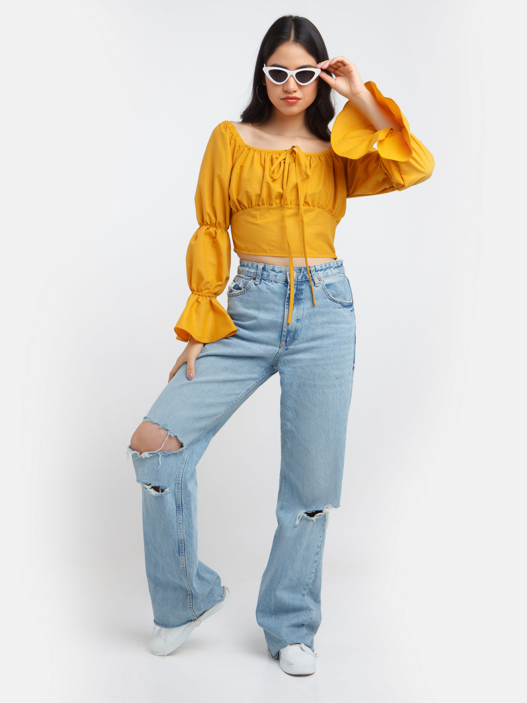 Yellow Solid Ruffled Top