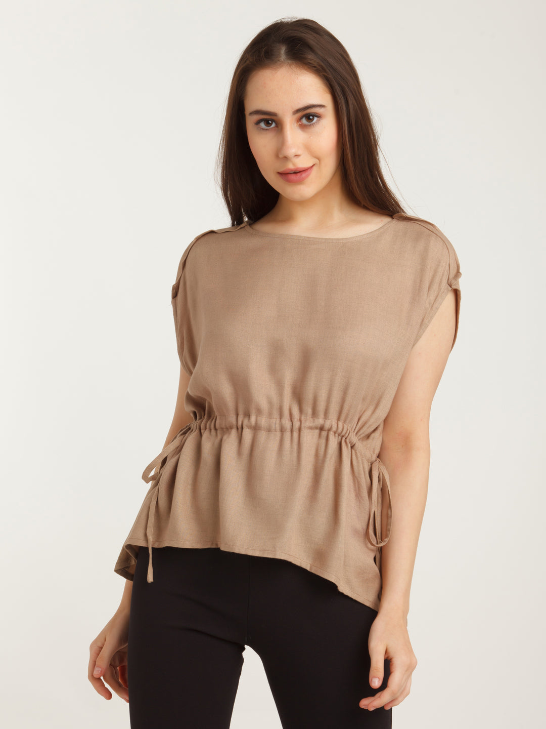 Brown Solid Elasticated Top