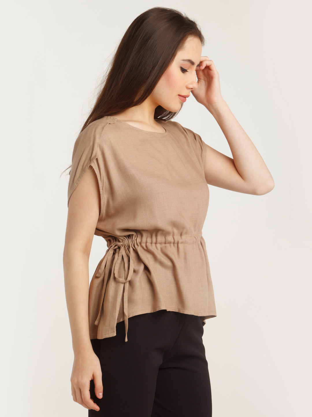 Brown Solid Elasticated Top