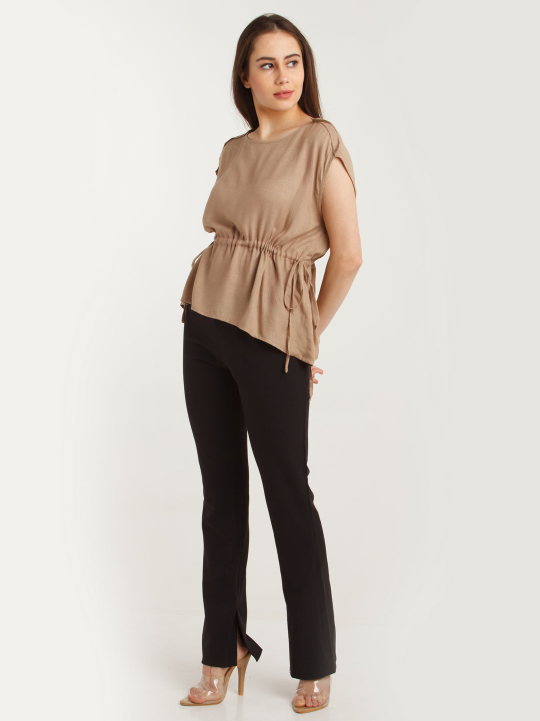 Brown Solid Elasticated Top