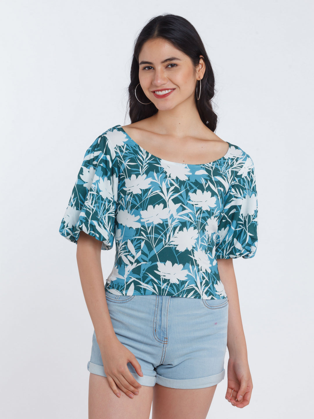 Green Printed Fitted Top For Women