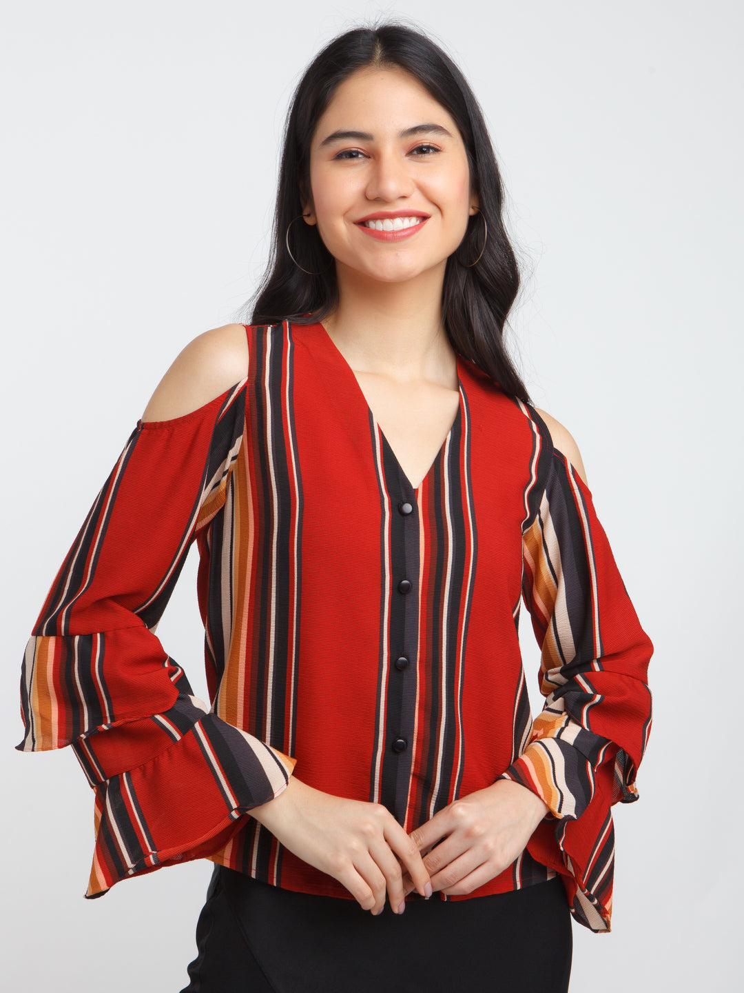Multicolored Printed Flared Sleeve Top For Women