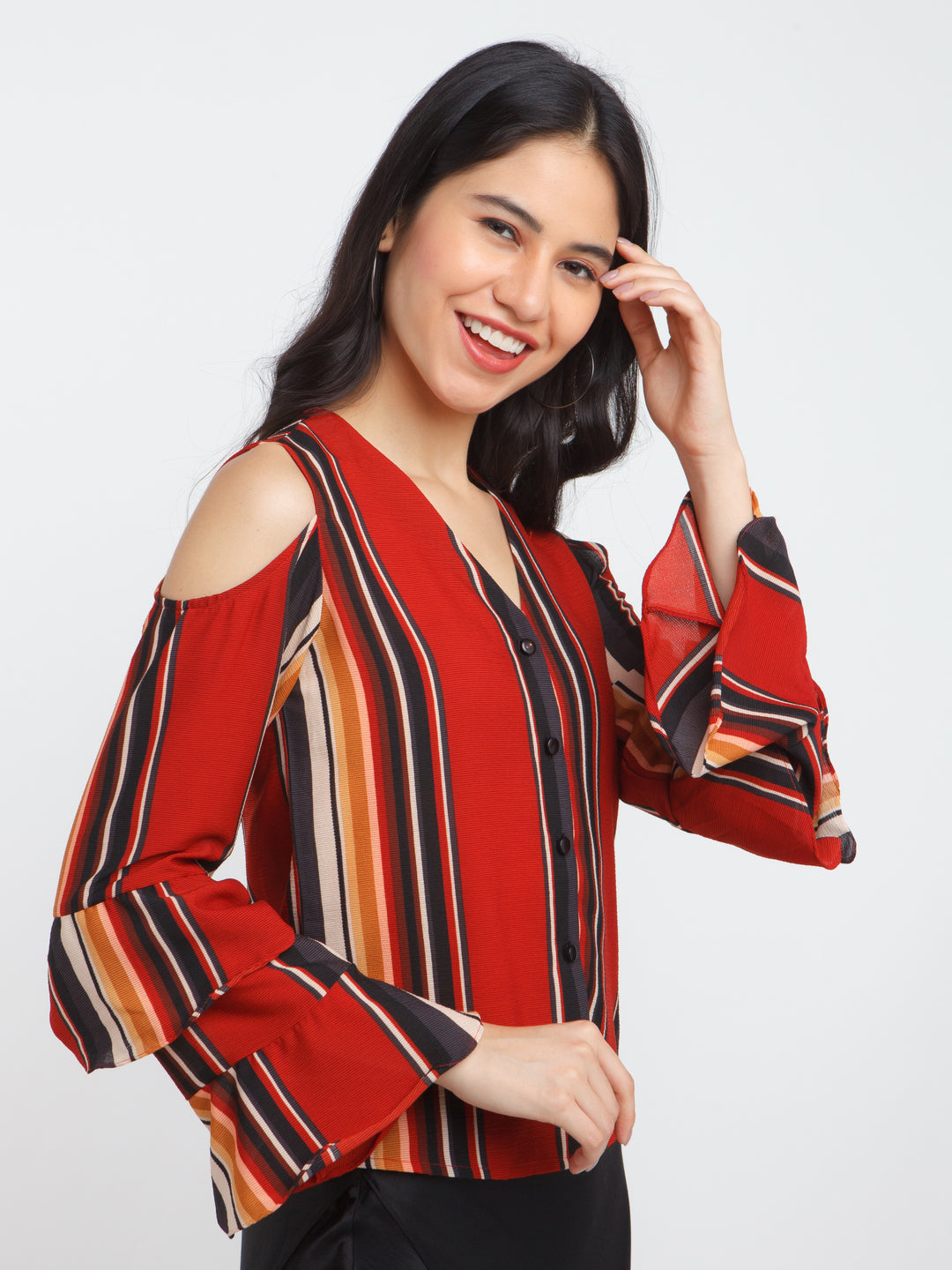 Multicolored Printed Flared Sleeve Top