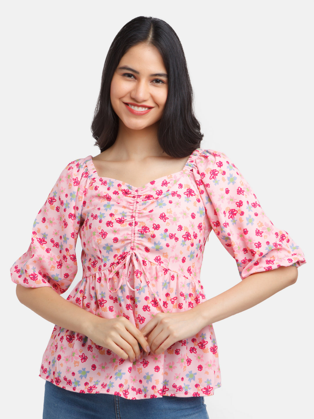 Multicolored Printed Ruched Top For Women