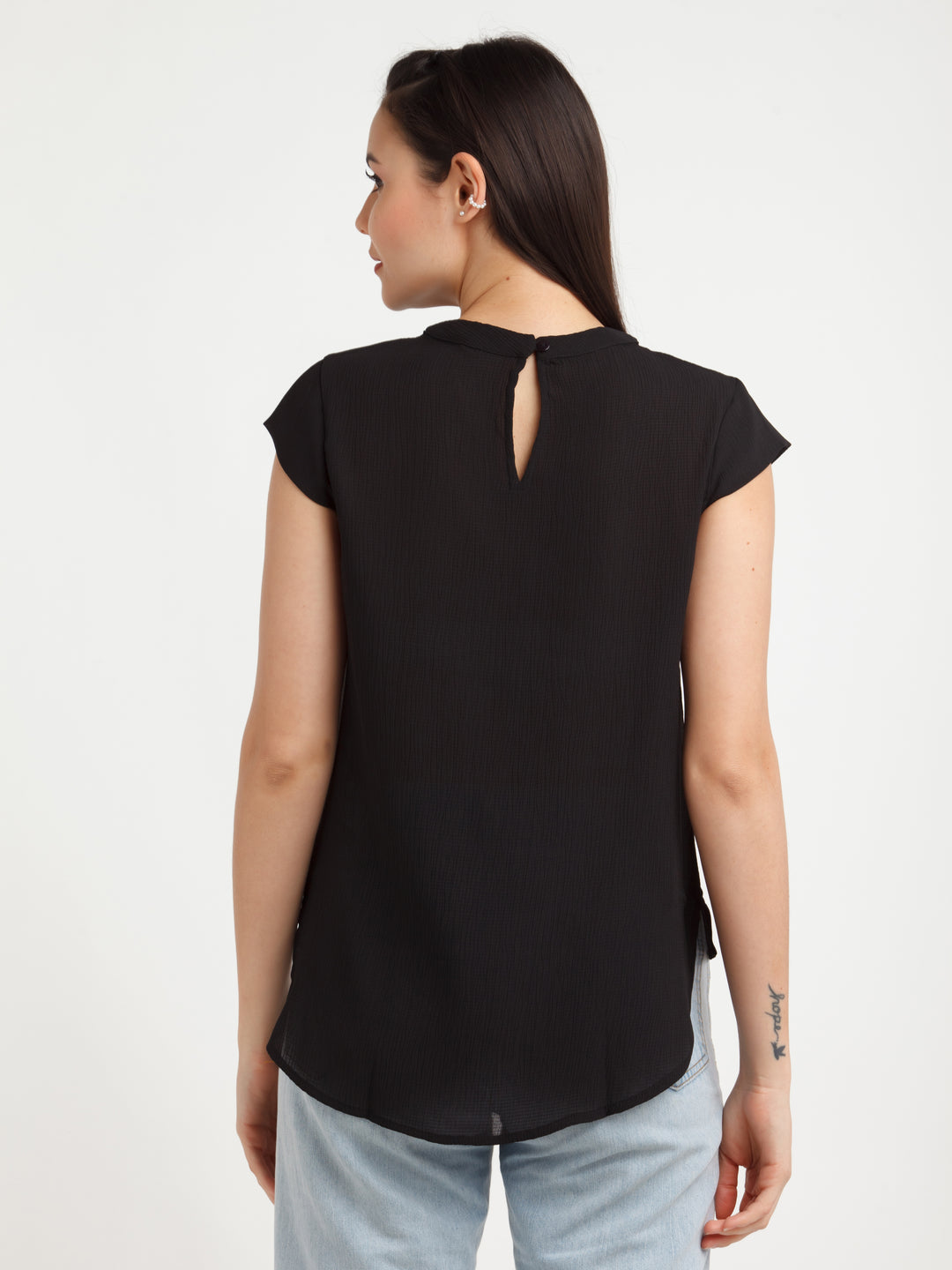 Black Solid Top For Women