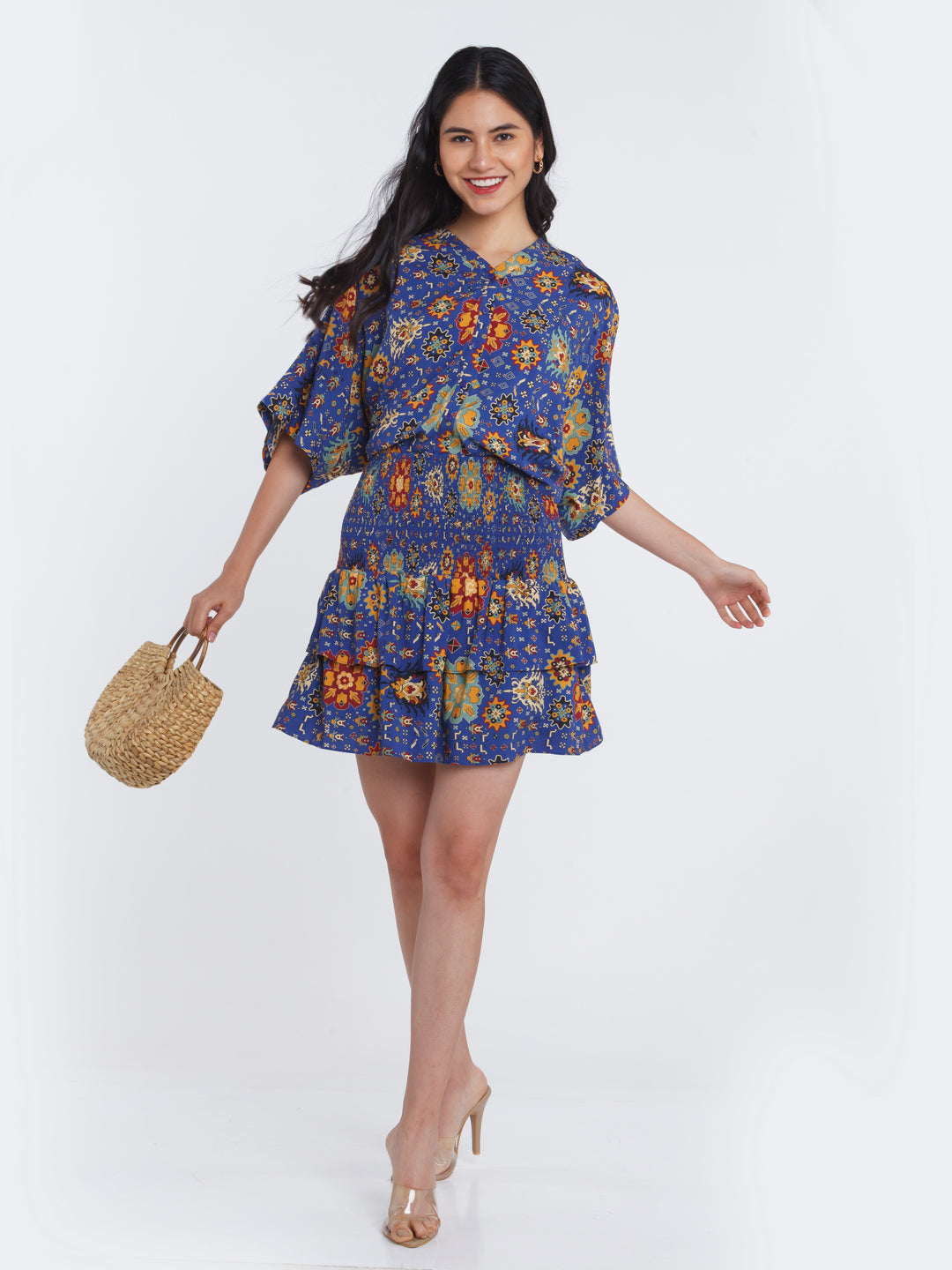 Blue Printed Kimono Shirt For Women