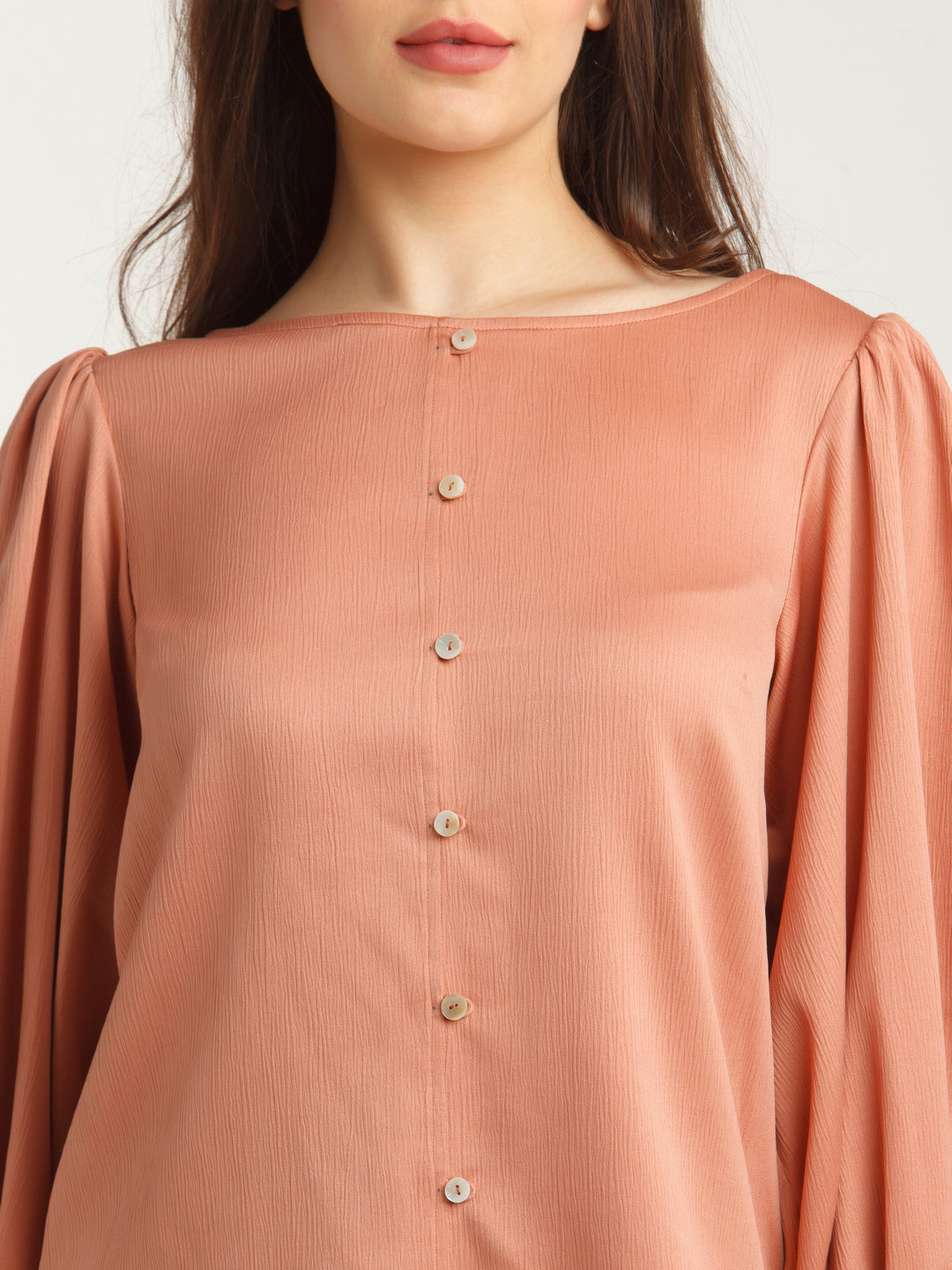 Peach Solid Puff Sleeve Top