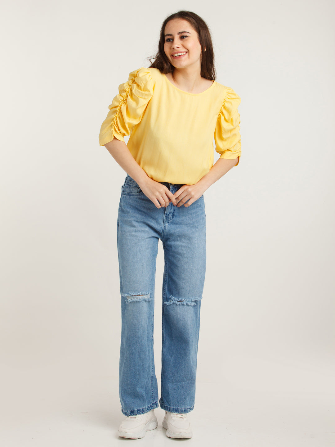 Yellow Solid Puff Sleeve Top