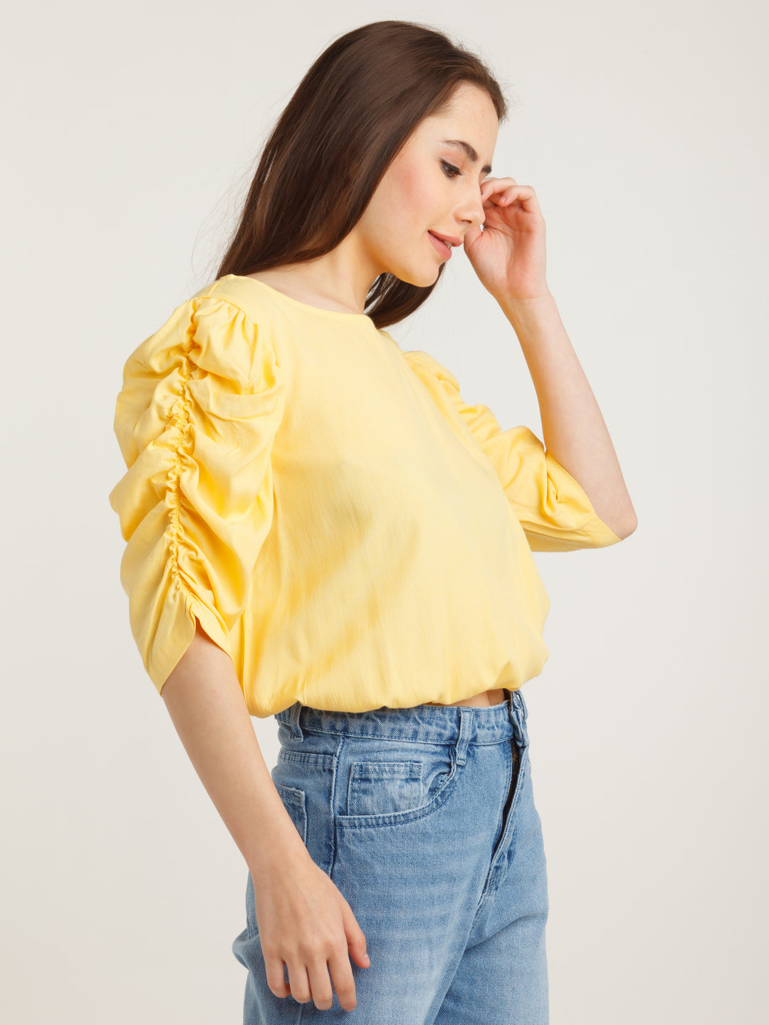 Yellow Solid Puff Sleeve Top