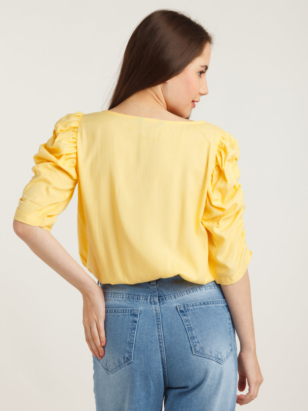 Yellow Solid Puff Sleeve Top