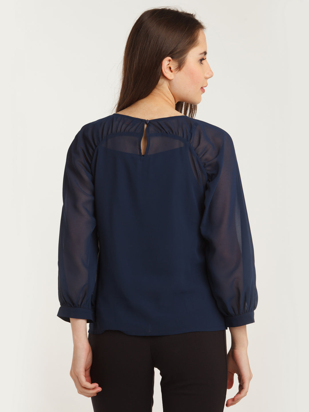 Navy Blue Embellished Straight Top