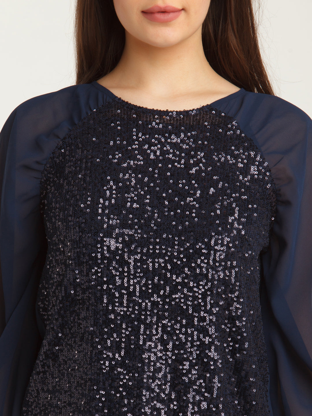 Navy Blue Embellished Straight Top