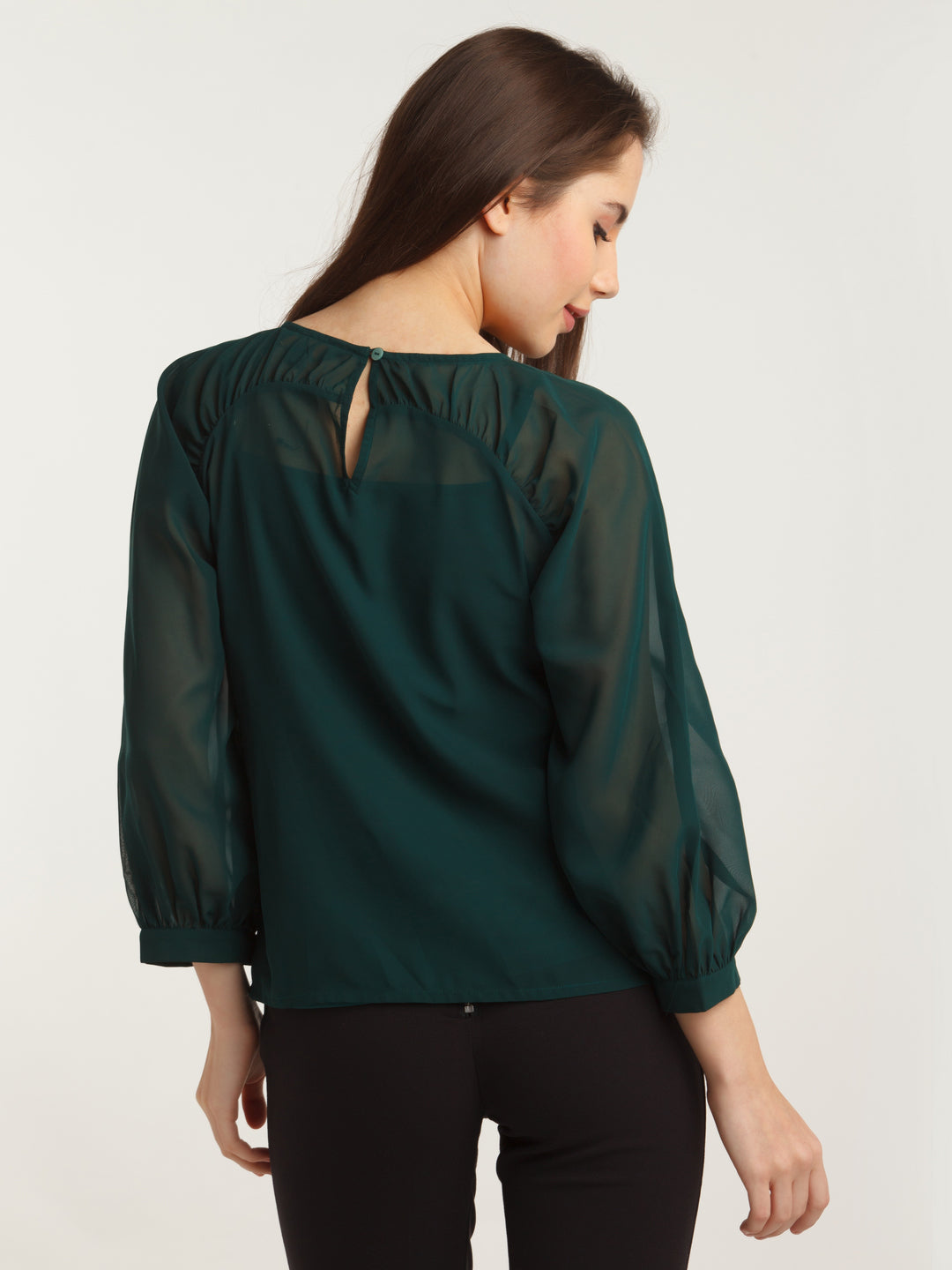 Green Embellished Straight Top